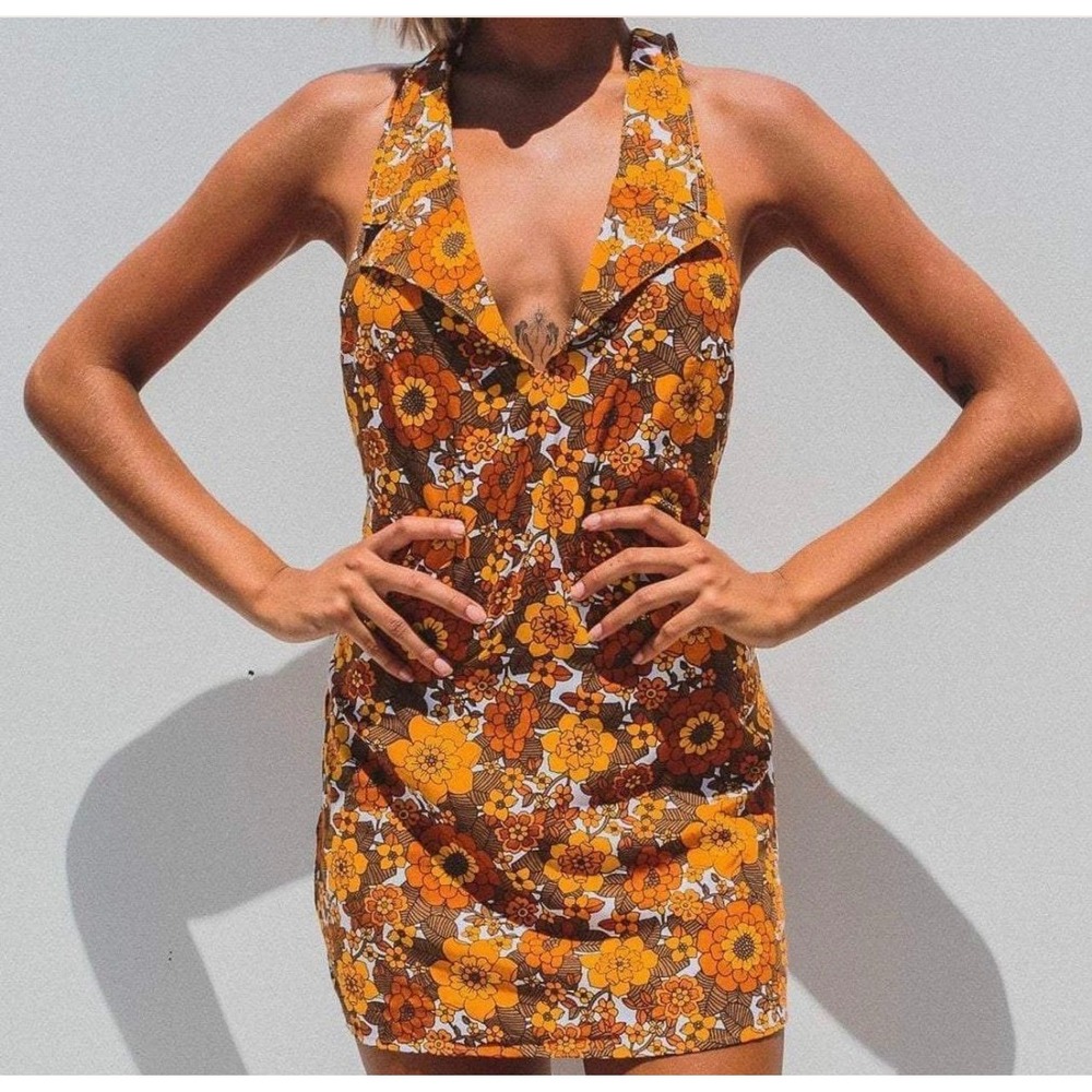 Her Pony Margaux Pixie Dress Halter Neck Mini Retro 60s‎ 70s Hippy Size 6